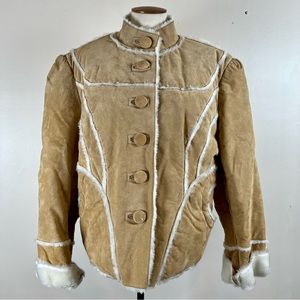 Hot in Hollywood Suede Bomber Jacket Faux Shearling Trim and Lining XL
